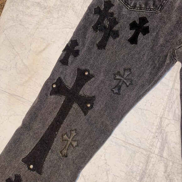 Chrome Hearts Black & Grey Silver Cross Patch Jeans Size 34 - Picture 13 of 15